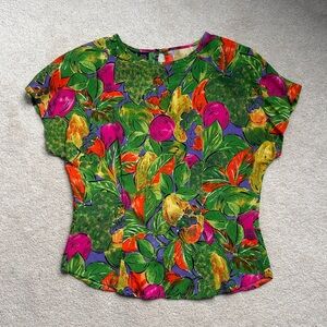 RAFFERTY Women's Colorful Painted Fruit Print Top Size 3 Vintage 90s Made USA